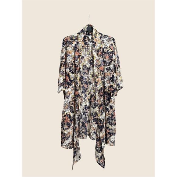 Lace boho romantic flowy duster cardigan kimono S/M oversized - Picture 1 of 8